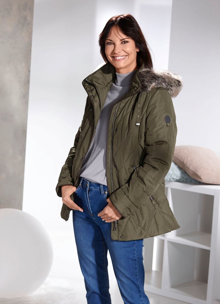 Jacke mit abnehmbarer Kunstpelz-Besatz LODENGRÜN
