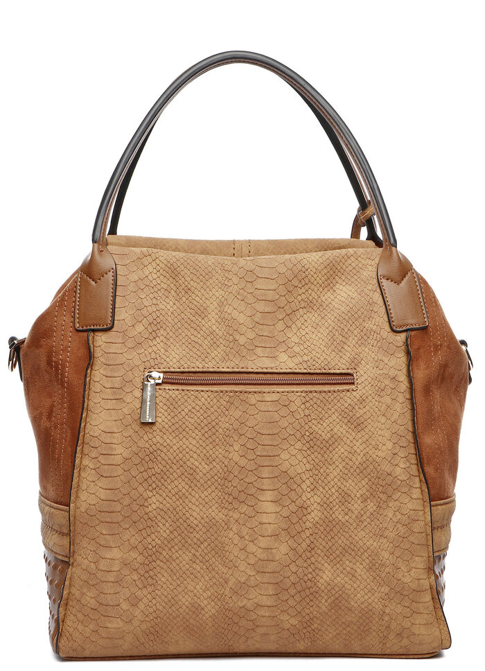 Collezione Alessandro Tasche aus teilweise reptilgepr&auml;gtem Veloursmaterial COGNAC