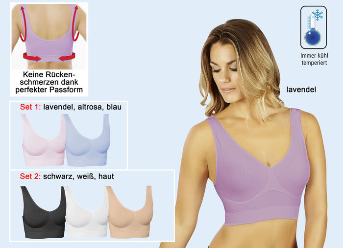 Wohlfühl-BH, 3er-Set ROSA-LAVENDEL-BLAU