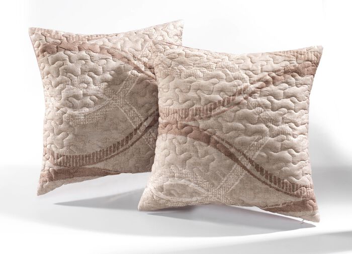 Tagesdecke und Kissenbez&uuml;ge mit Wellen-Dessin BEIGE-BRAUN