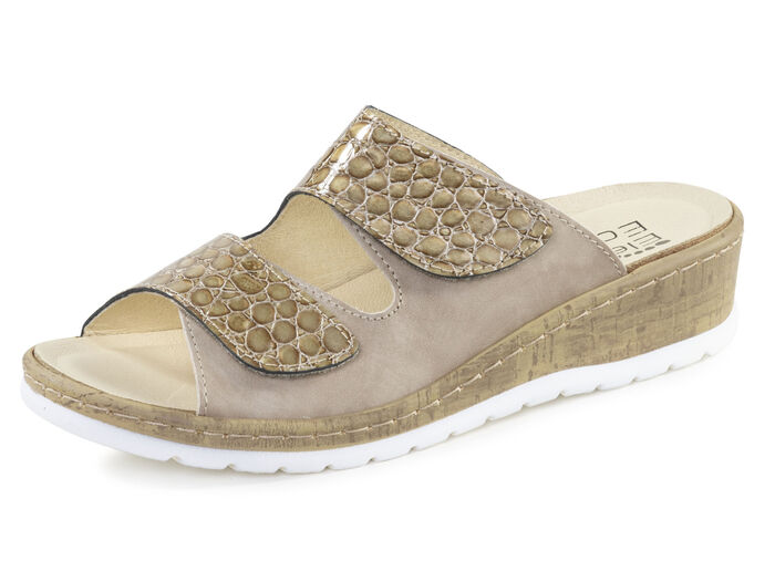 ELENA EDEN, bequeme Damen-Pantoletten, Weite H, mit herausnehmbarem Fußbett TAUPE