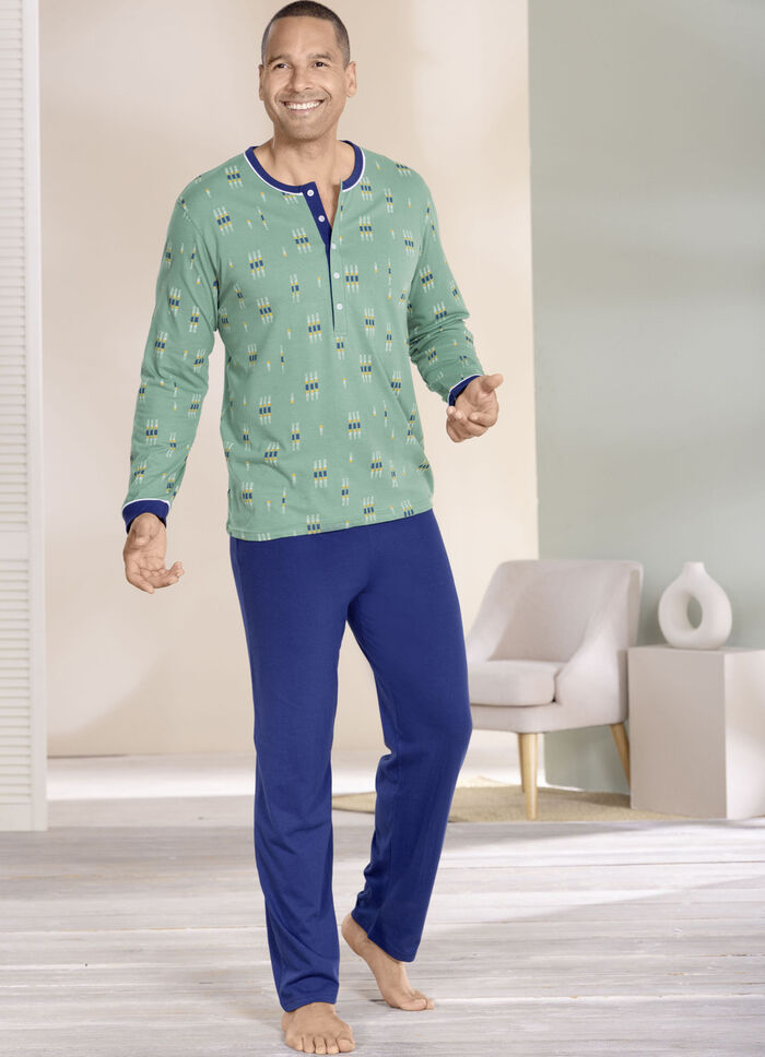 Schlafanzug mit langer Knopfleiste und offenen Abschl&uuml;ssen  