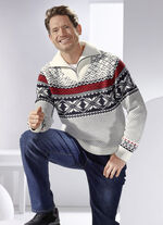 Troyer mit Norwegermuster WOLLWEISS-MARINE-ROT