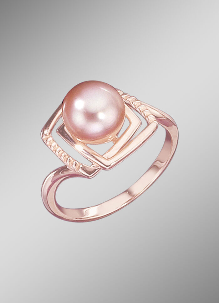 Rosevergoldeter Damenring mit Süßwasser-Zuchtperle 