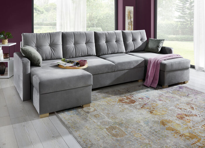 Gem&uuml;tliche Wohnlandschaft mit Bettfunktion GRAU