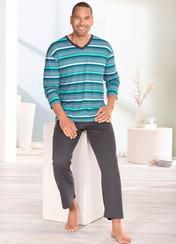 Schlafanzug mit V-Ausschnitt und offenen Abschl&uuml;ssen 