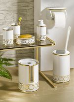 Handbemalte Badezimmeraccessoires aus glasierter Keramik 