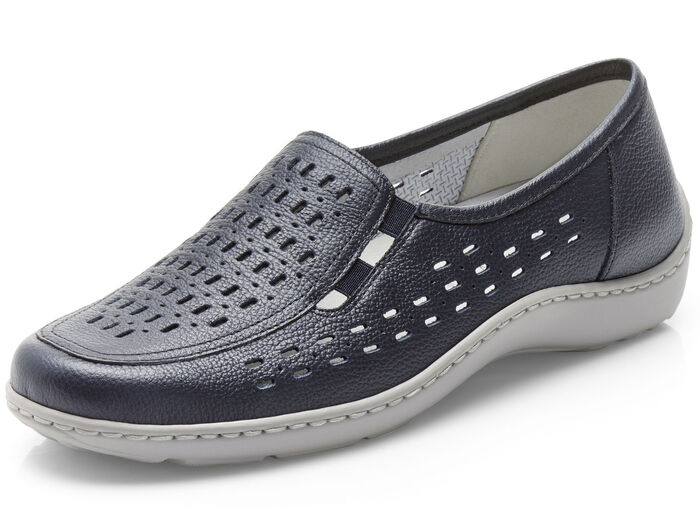 Waldläufer, sommerliche Damen-Slipper, Weite H, mit herausnehmbarem Fußbett DUNKELBLAU