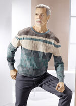 Rundhalspullover mit Strukturmix in 2 Farben PETROL-BEIGE-BRAUN