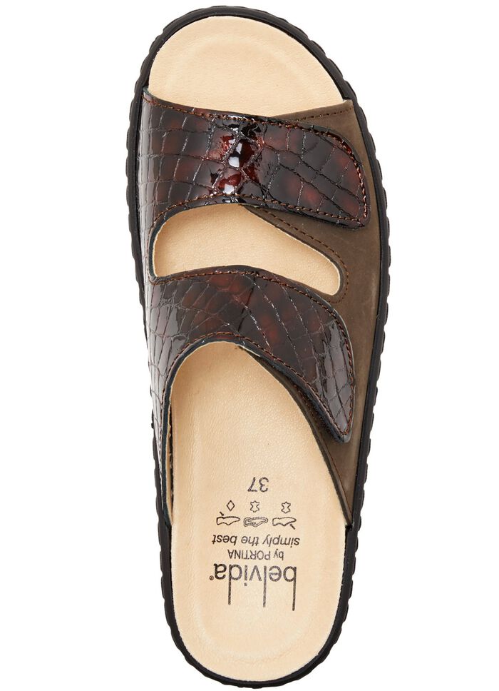 ELENA EDEN, bequeme Damen-Pantoletten, Weite H, mit herausnehmbarem Fu&szlig;bett BRAUN-BORDEAUX