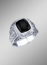 In massiver Ausführung: stilvoller Herrenring mit echt Onyx 