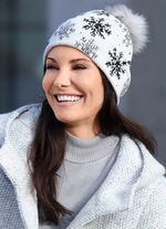 Trendige Damen-M&uuml;tze, mit Schneeflocken-Dessin WEISS