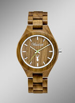 Herrenuhr der Marke Waidzeit, komplett gefertigt aus naturbelassenem Walnussholz 