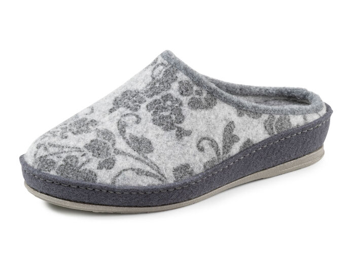 Wollfilz-Pantoffel mit floralem Druck GRAU