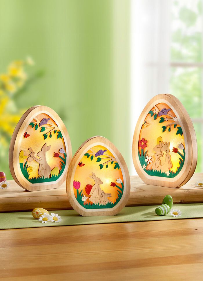 Beleuchtete Ostereier aus Holz, 3er-Set 