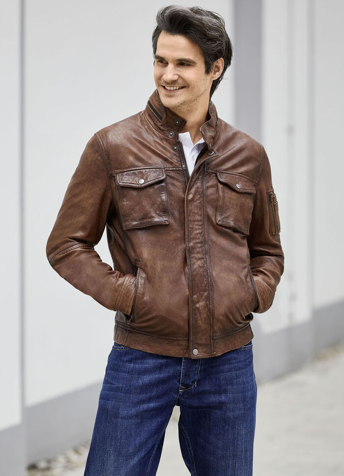 Lederkurzjacke mit Stehkragen 