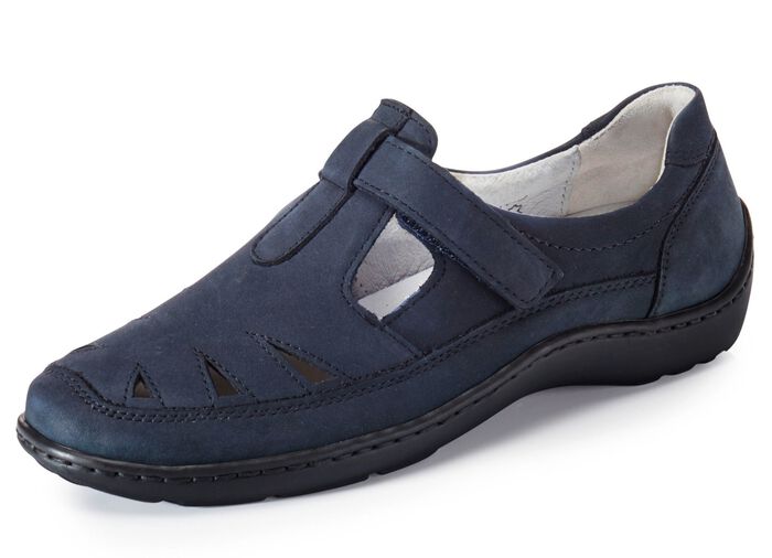 Waldläufer, bequeme Damen-Slipper, Weite H, mit herausnehmbarem Fußbett MARINE