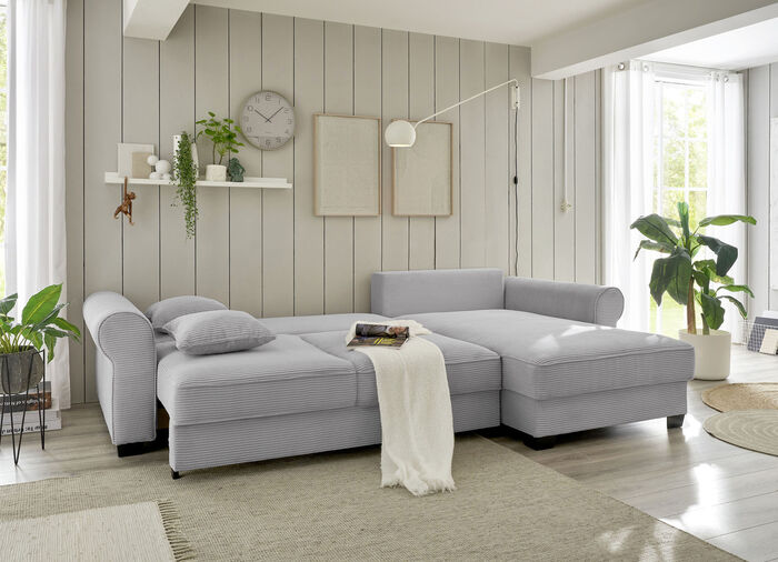 Moderne Polsterecke mit Bettfunktion HELLGRAU