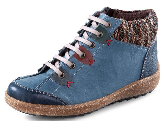 ELENA EDEN Schn&uuml;r-Bootie mit Knitter-Effekt JEANS-BUNT