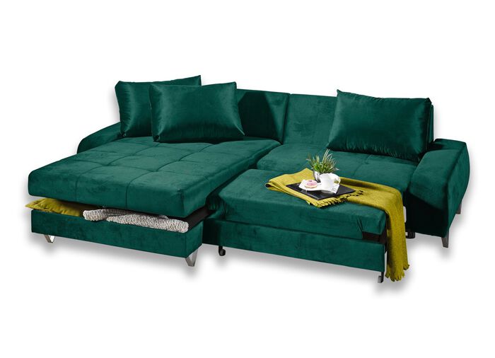 Polsterecke mit Bettfunktion und Bettkasten DUNKELGR&Uuml;N