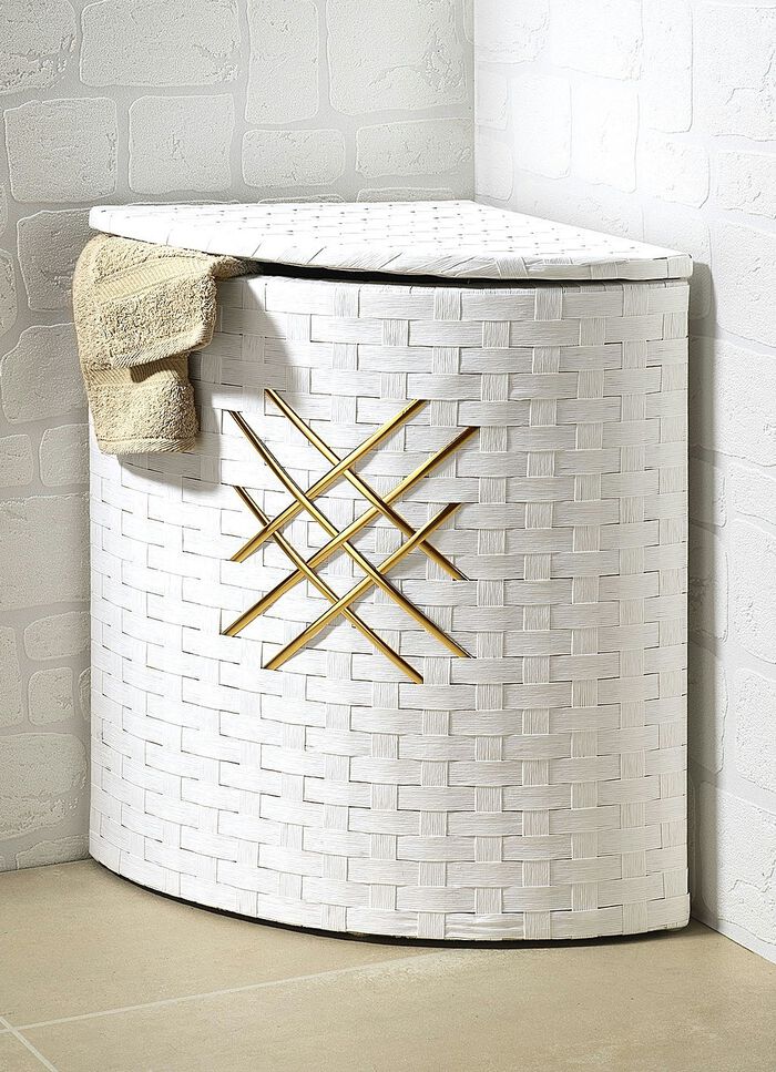 W&auml;schekorb aus Groundwood mit Goldglitter-Applikation ALTWEISS