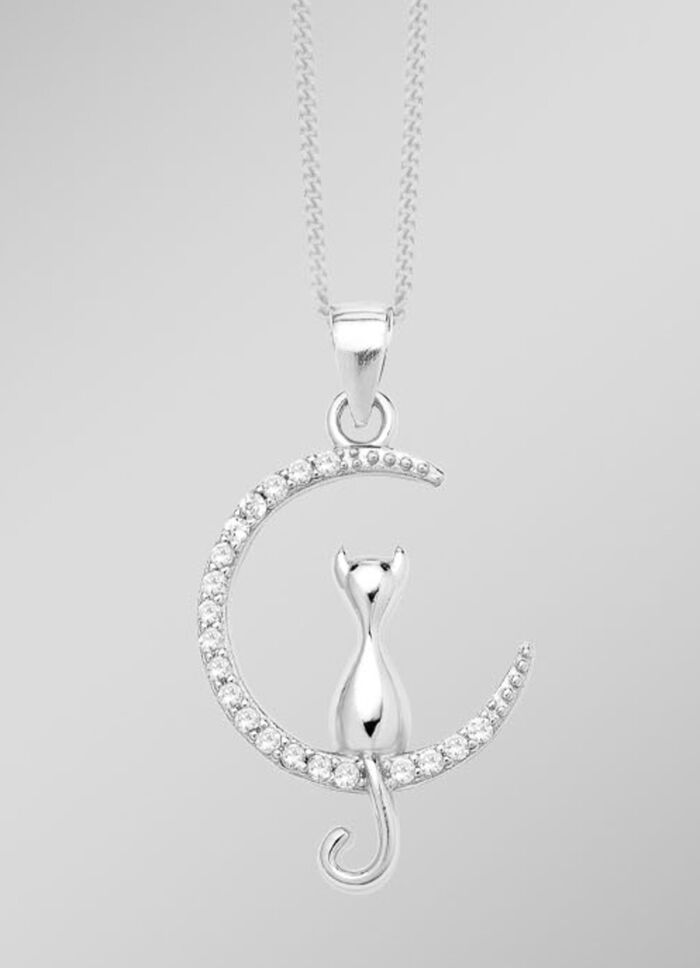 Anh&auml;nger Katze im Mond aus Silber 