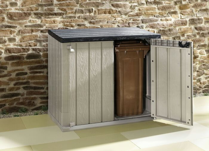 M&uuml;lltonnenbox aus Polypropylen in Holzoptik 