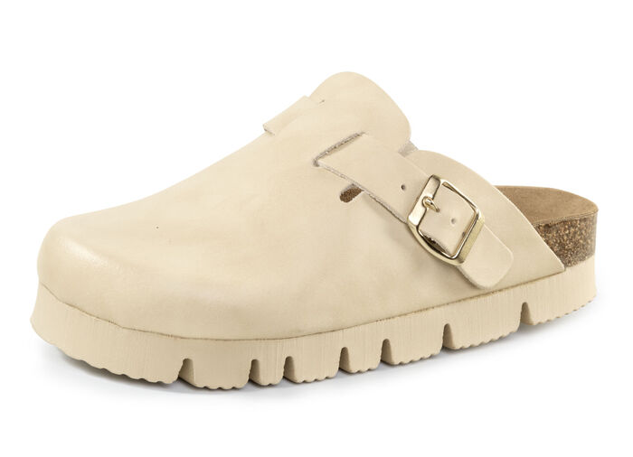 ELENA EDEN, klassische Damen-Clogs, Weite H, mit Klettspange BEIGE
