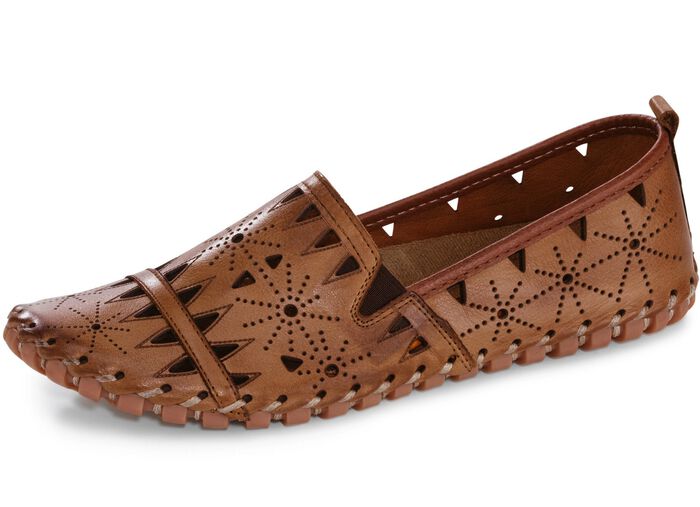 Gemini, sommerliche Damen-Slipper, Weite G, mit herausnehmbarem Fu&szlig;bett COGNAC