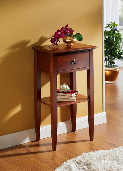 Teilmassiver Beistelltisch mit Schubade und Ablage 