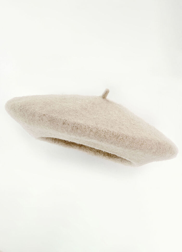 Edle Damen-Baskenmütze, mit Walk aus Schurwolle CAMEL