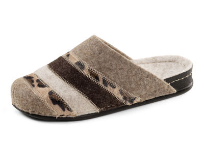 Laurina Pantoffel aus Filz und bedrucktem Kunstfell 