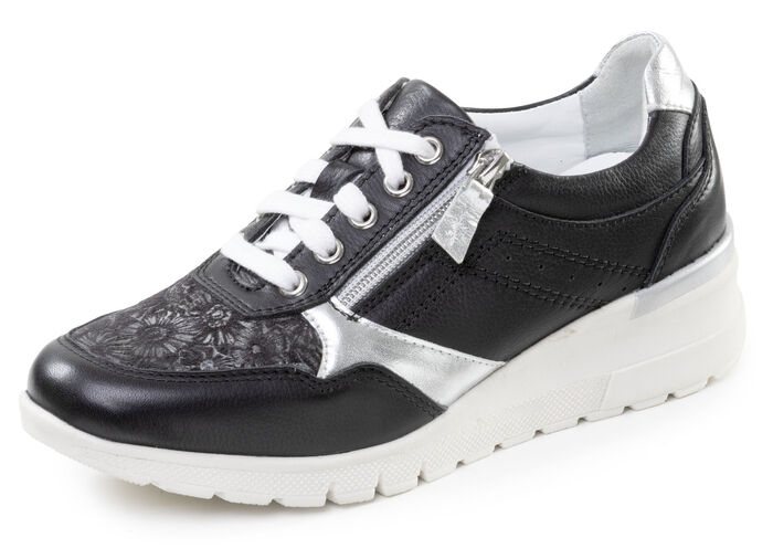 ELENA EDEN, bequeme Damen-Sneaker, Weite H, mit herausnehmbarem Fu&szlig;bett SCHWARZ