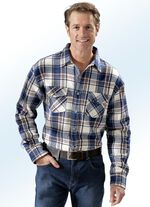 Hemd in Fischgrat-Optik aus reiner Baumwolle BLAU-BRAUN-ECRU