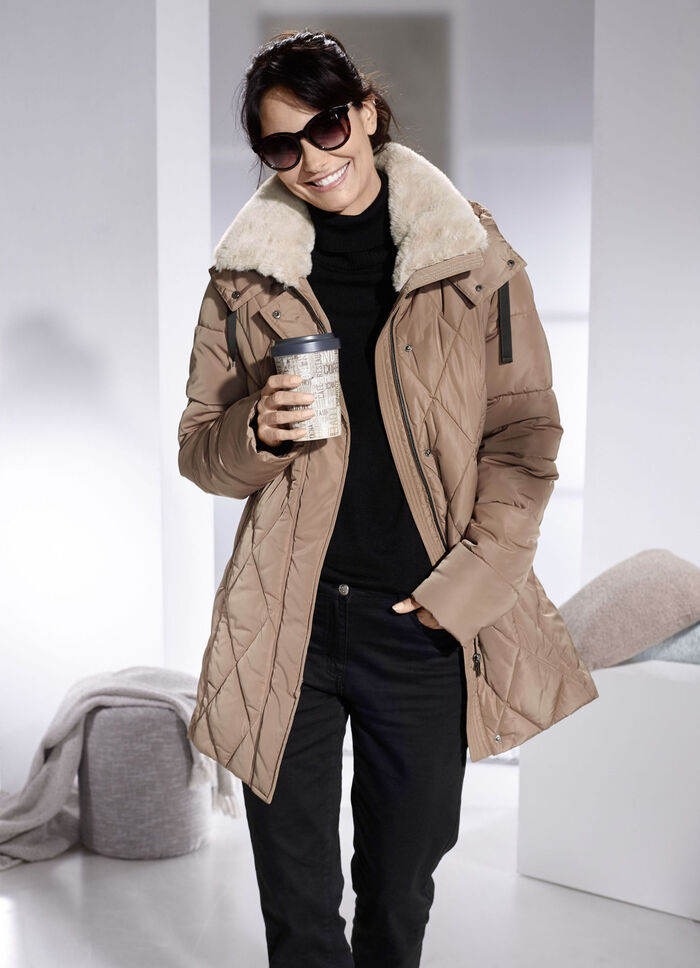 Jacke mit Kunstpelz-Besatz am Kragen 