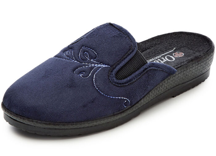 Zweierpack, klassische Damen-Hausschuhe, Weite H, mit Gummizug 1x MARINE 1x CHIANTI