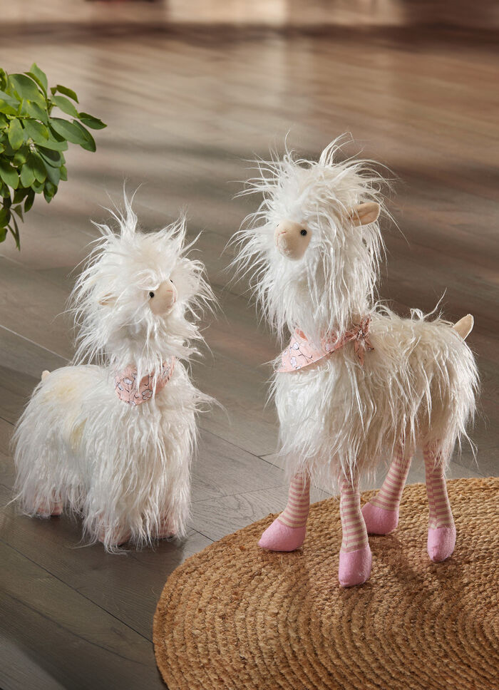 Lama mit flauschigem Kunstfell WEISS-ROSA