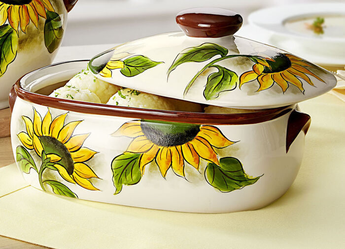 Servierserie mit Deckel aus Kunststein WEISS-BRAUN-GELB