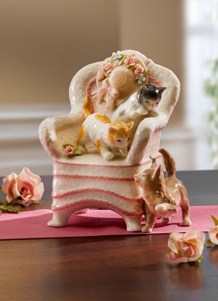 Spieluhr Katzen aus Porzellan 