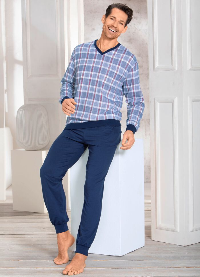 Schlafanzug mit V-Ausschnitt und B&uuml;ndchenabschl&uuml;ssen 