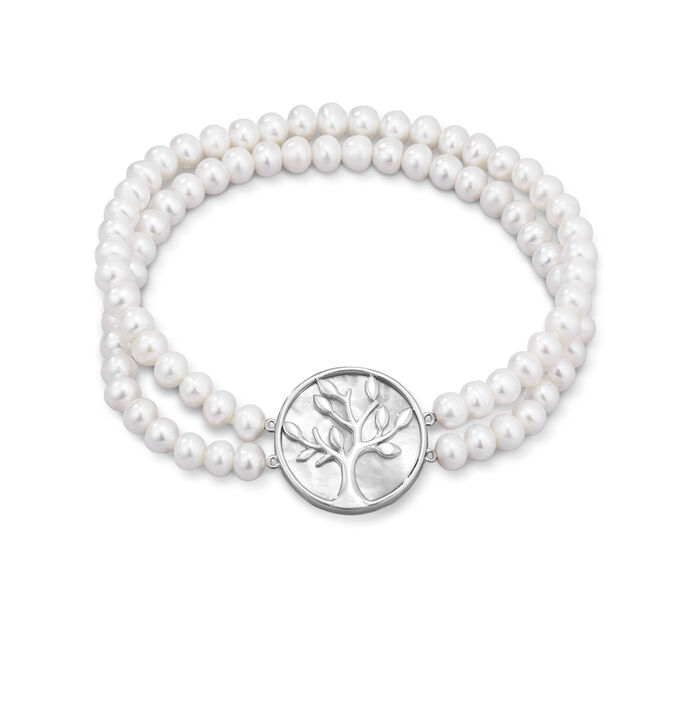 Elastisches 2-reihiges Armband mit Süßwasser-Zuchtperlen 