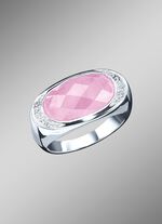 Damenring mit echt Rosenquarz und synthetische Zirkonia 