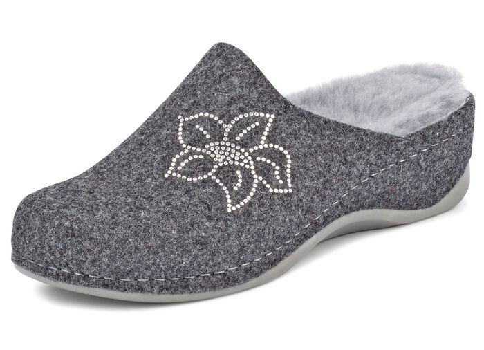 Mubb, gef&uuml;tterte Damen-Hausschuhe, Weite H, mit Lammfell ANTHRAZIT