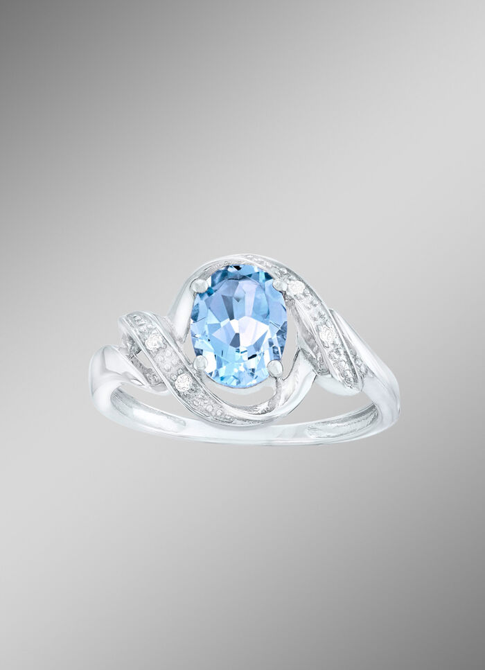 Moderner Damenring mit Blautopas und echt Weißtopas 