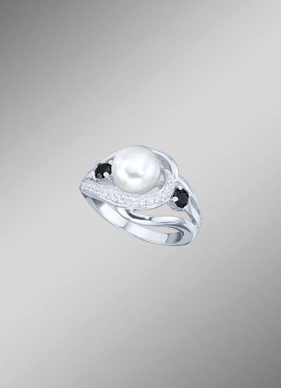 Damenring mit synthetischen Zirkonia und S&uuml;&szlig;wassser-Zuchtperle 