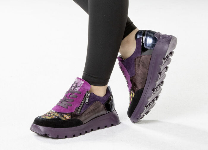 Waldläufer Schnür-Sneaker mit buntem Textilmaterial kombiniert LILA-BUNT