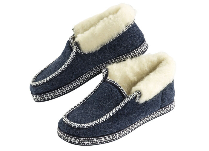 Hütten-Hausschuh mit Anti-Rutsch-Gummi-Laufsohle BLAU