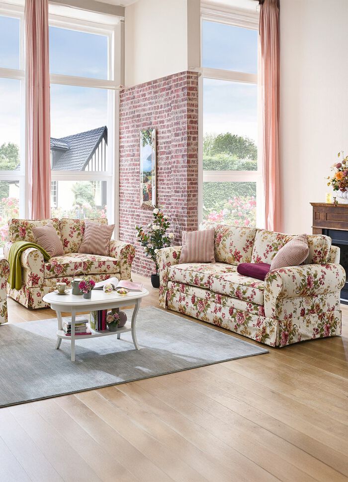 Frei im Raum aufstellbare Polsterm&ouml;bel mit Dekokissen GEBL&Uuml;MT