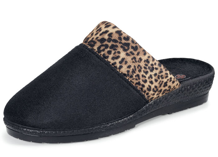 Pantoffel in schickem Leo-Design SCHWARZ-BRAUN
