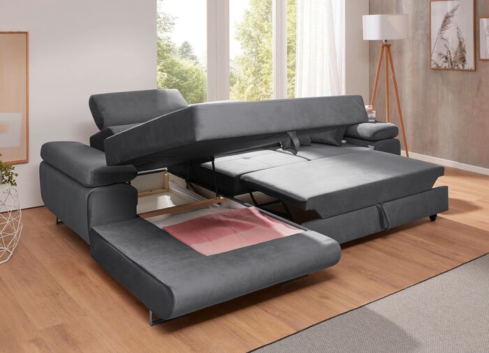 Polsterm&ouml;bel mit Funktion und verstellbaren Kopfst&uuml;tzen GRAU